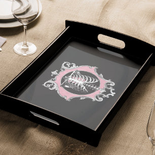 Papier Mousseline Amour gothique   Squelette rose et noir Coeur flor