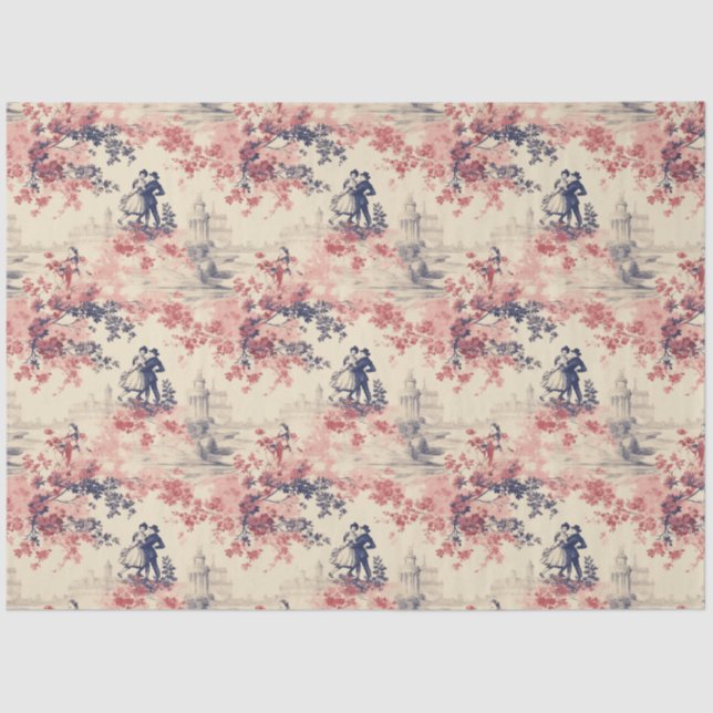 Papier Mousseline Amour moderne Valentine Rouge Toile de Jouy Motif (Recto)