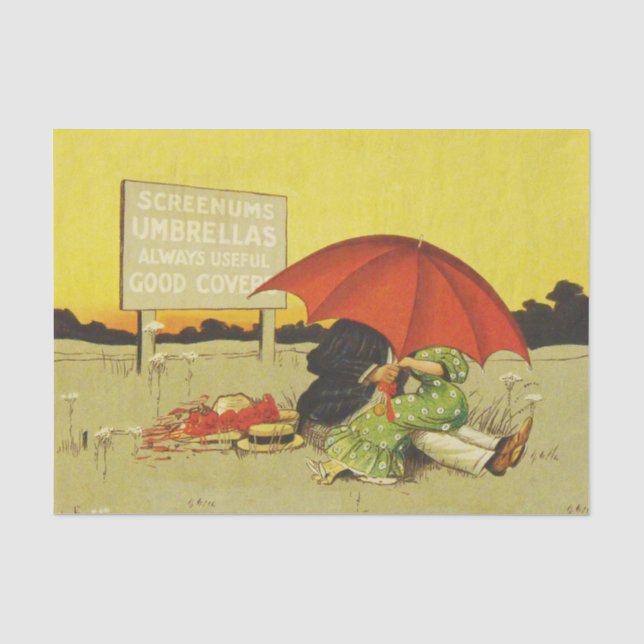 Papier Mousseline Amoureux parasol vintage plage  (Recto)