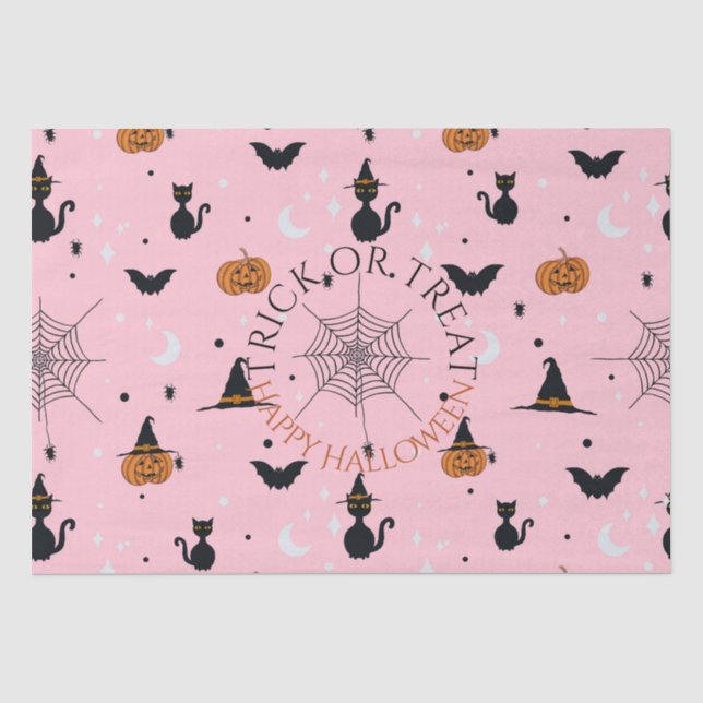 Papier Mousseline Amusant Éffrayant Halloween rose (Recto)