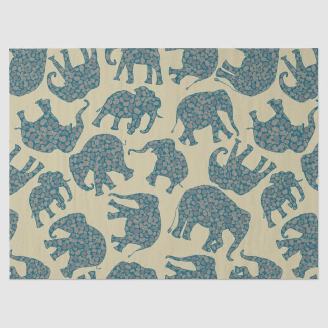 Papier Mousseline Amusants Eléphants de Paisley sur papier de tissus (Recto)