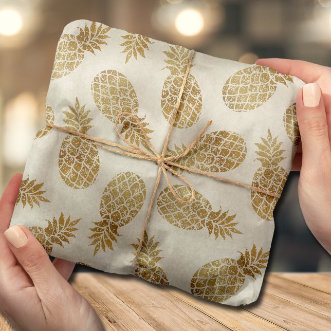 Papier Mousseline Ananas Chic Gold Ivoire Tropical (Créateur téléchargé)