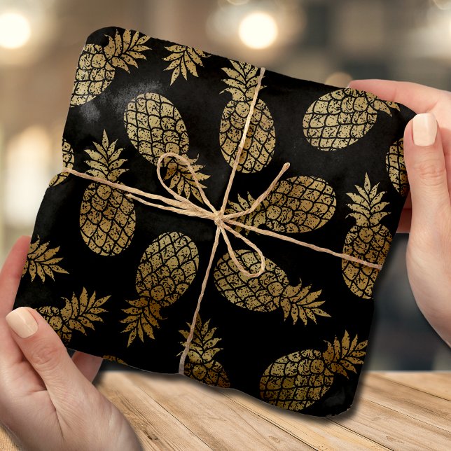 Papier Mousseline Ananas Chic Gold Tropical Black (Créateur téléchargé)