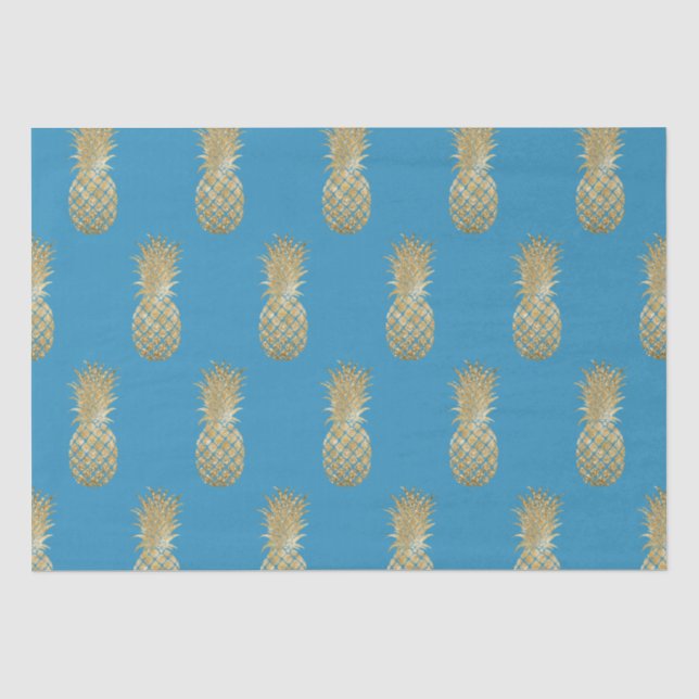 Papier Mousseline Ananas Glitzy Aqua Gold (Recto)
