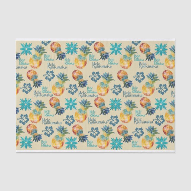Papier Mousseline Ananas hawaïen et Hibiscus Mele Kalikimaka 3 (Recto)