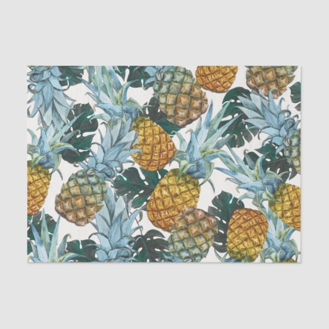 Papier Mousseline Ananas Tropicaux & Feuilles Fête d'anniversaire Ex (Recto)