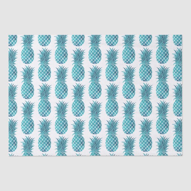 Papier Mousseline Ananas tropicaux Turquoise Aqua (Recto)