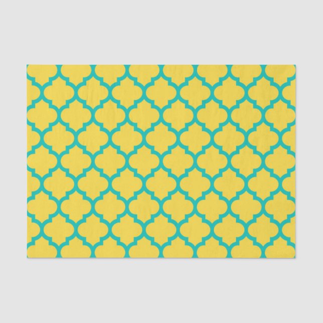Papier Mousseline Ananas Turquoise marocain Quatrefoil Motif #5 (Recto)