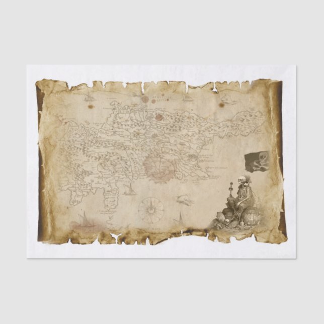 Papier Mousseline Ancienne carte de pirates Squelette Os crâne Drape (Recto)