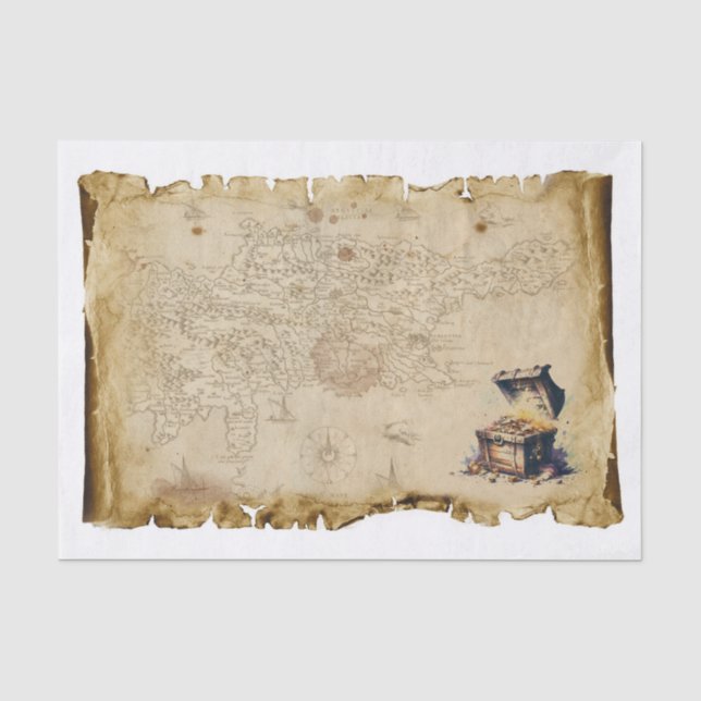 Papier Mousseline Ancienne carte de pirates Treasure Compas de coffr (Recto)