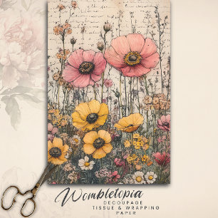 Papier Mousseline Ancienne lettre du Poppy Rustique Rose & Jaune