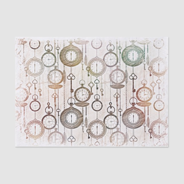 Papier Mousseline Anciennes horloges, motif de la montre, illustrati (Recto)