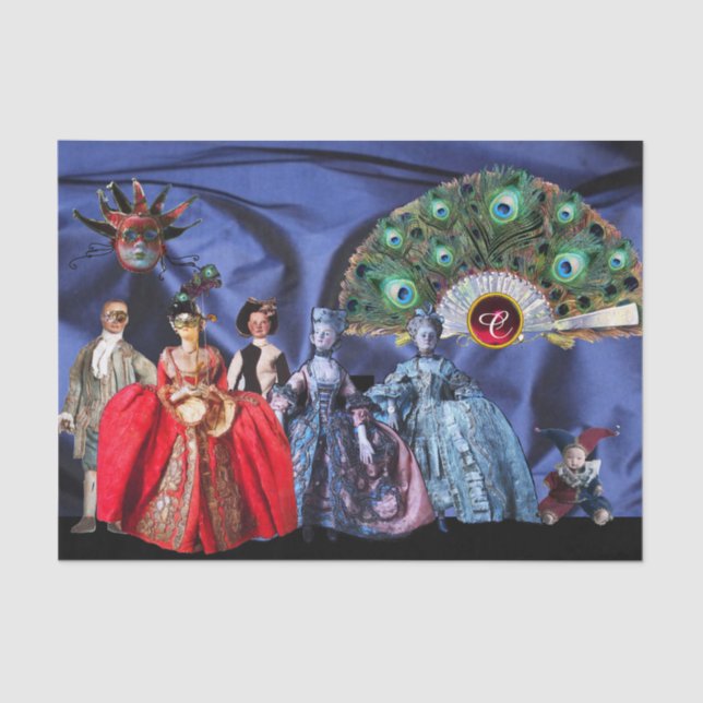 Papier Mousseline ANCIENS PETITS ITALIENS, MASQUÉRADE MASQUÉ Bleu (Recto)