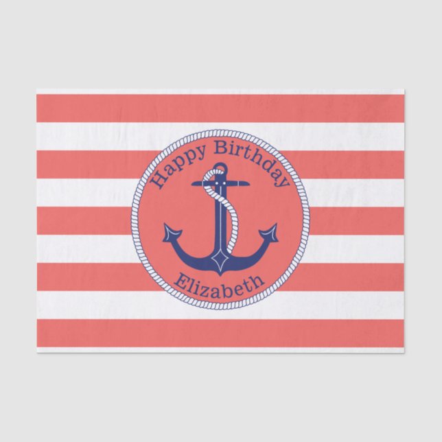Papier Mousseline Ancre nautique Coral Anniversaire personnalisé (Recto)