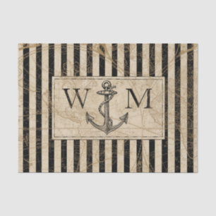 Papier Mousseline Ancre nautique Vintage Monde carte Monographie Mon