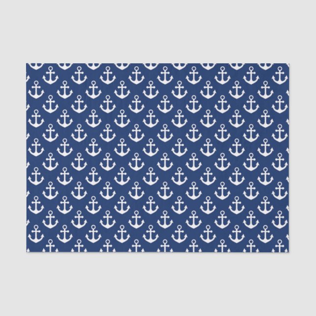 Papier Mousseline Ancres Bleues et Blancs Motif nautique (Recto)