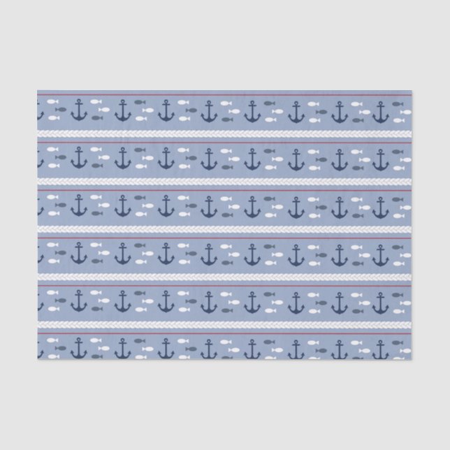 Papier Mousseline Ancres nautiques bleues et blanches (Recto)