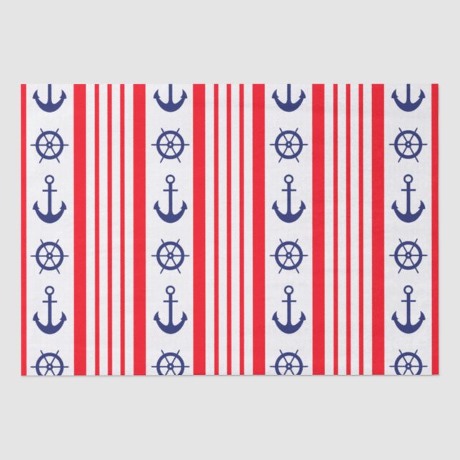 Papier Mousseline Ancres nautiques personnalisées rouges et bleues (Recto)