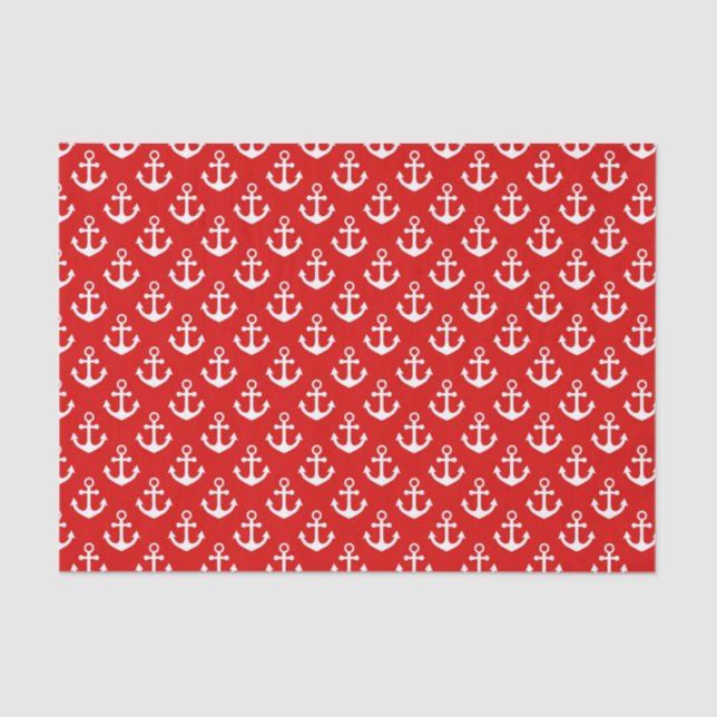 Papier Mousseline Ancres rouges et blanches Motif nautique (Recto)