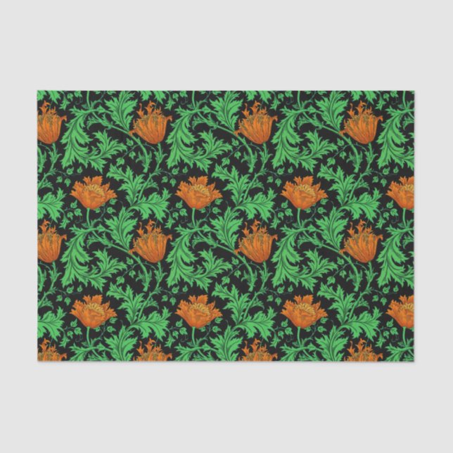 Papier Mousseline Anémone, orange, vert et noir de William Morris (Recto)