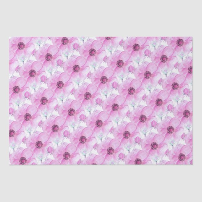 Papier Mousseline Anémone rose botanique aquarelle papier tissu art (Recto)