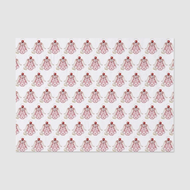 Papier Mousseline Ange de Noël rouge/or/Motif blanc (Recto)