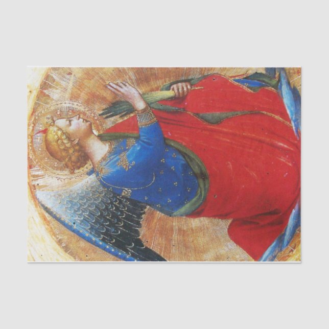 PAPIER MOUSSELINE ANGE EN ROUGE OR ET BLEU (Recto)