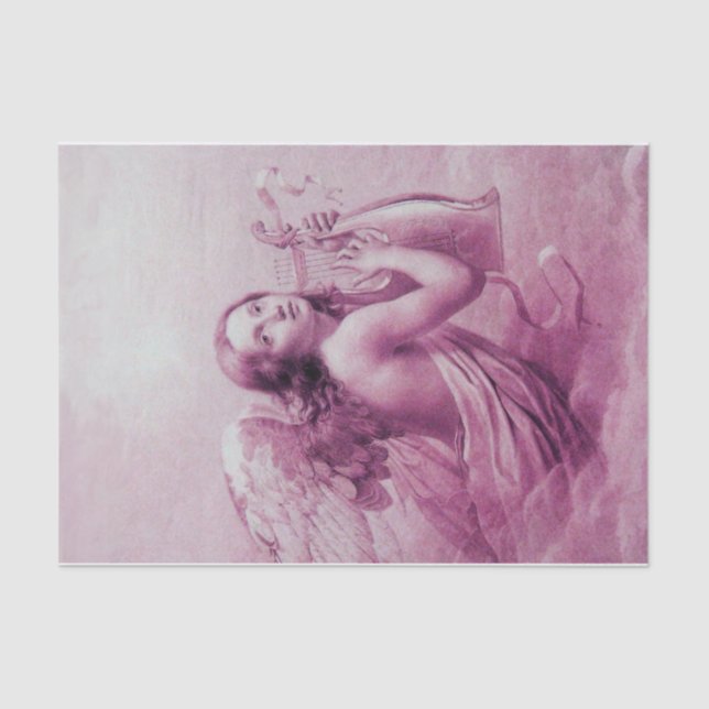 Papier Mousseline ANGE JOUER LYRA SUR LES NUAGES Rose violet (Recto)