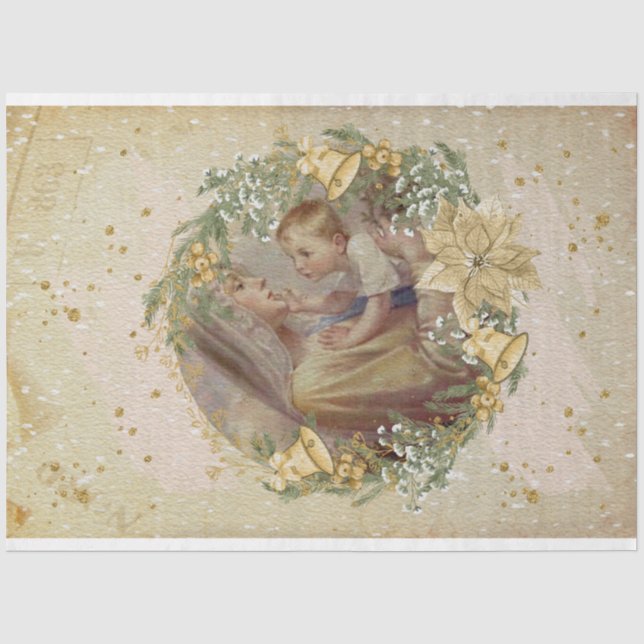 Papier Mousseline Ange Noël Mère et enfant (Recto)