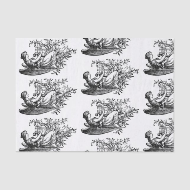 Papier Mousseline Angel Avec Harpe Et Papier Tissu Floral (Recto)