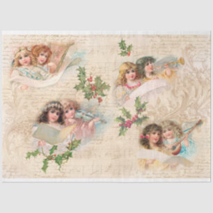 Papier Mousseline Anges de Noël Vintage avec Ephémère musicale