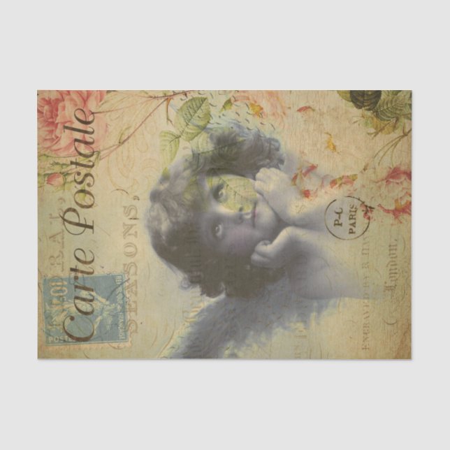 Papier Mousseline Angle Vintage français et découpage Rose (Recto)