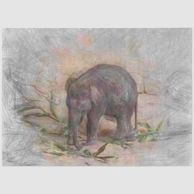 Papier Mousseline animal artistique petit éléphant (Recto)