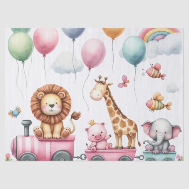 Papier Mousseline Animals pink birthday Large Gift Bag  (Recto)