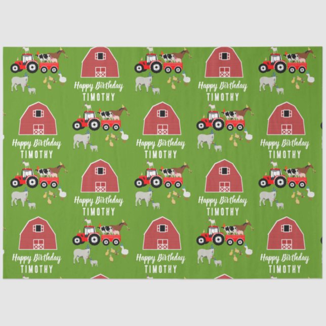 Papier Mousseline Animaux de ferme et tracteur rouge Thème de fête d (Recto)
