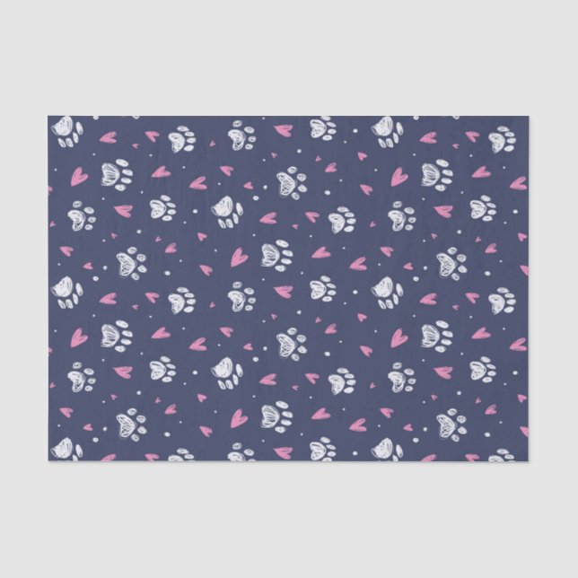 Papier Mousseline Animaux Empreintes de pattes Heart Doodle Motif Va (Recto)