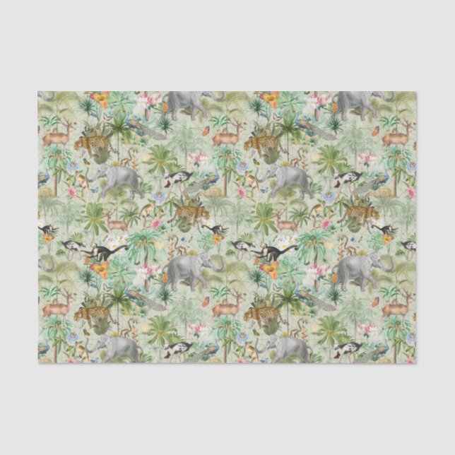 Papier Mousseline Animaux sauvages exotiques Jungle Imaginaire Papie (Recto)