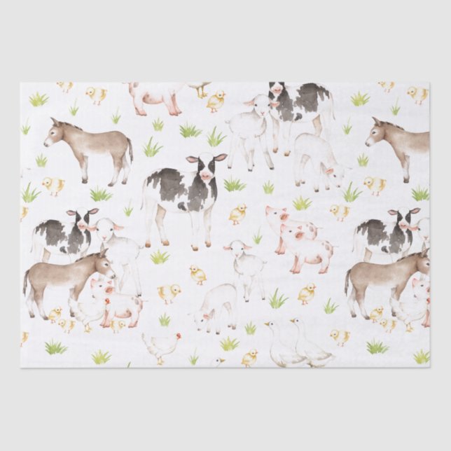 Papier Mousseline Animaux tirés par la main d'aquarelle à la ferme (Recto)