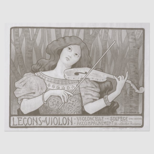 Papier Mousseline Années 1920 Français Poster Violon Performance Déc (Recto)