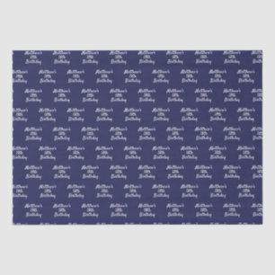 Papier Mousseline Anniversaire marine bleu blanc nom script minimali