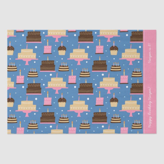 Papier Mousseline Anniversaire Motif de gâteaux Nom personnalisé + S (Recto)