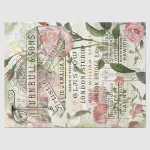 Papier Mousseline Annonce Vintage & Bouquet Rose Ephemera Découpage