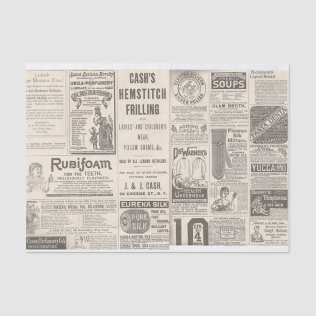 Papier Mousseline Annonces du journal de 1889 (Recto)