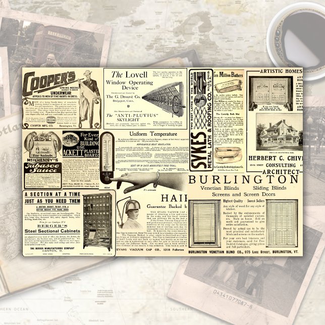 Papier Mousseline Annonces Vintages d'antiquité Ephemera (Créateur téléchargé)