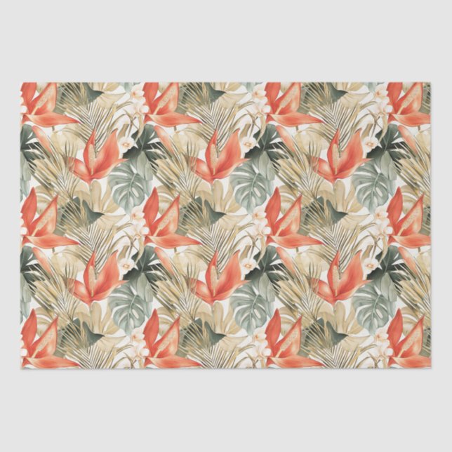 Papier Mousseline Anthurium Floral Orange Tropical Bridal Shower (Recto)