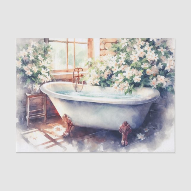 Papier Mousseline Antique Bain Clawfoot Jasmine Baignoire Découpage (Recto)