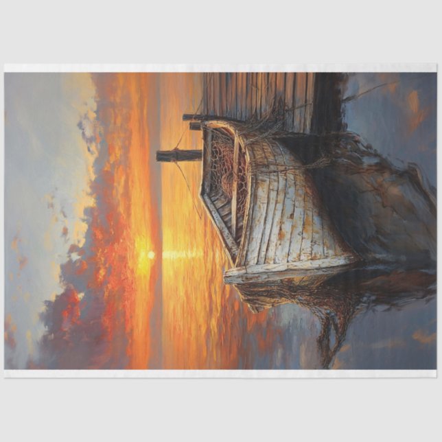 Papier Mousseline Antique bateau de pêche filets by Dock Decoupage (Recto)