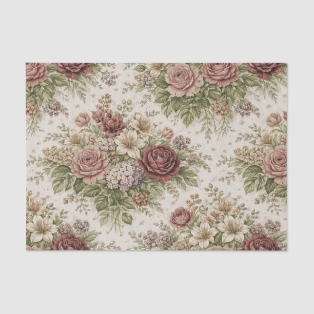 Papier Mousseline Antique Blush Rose Garden Pattern (Recto)