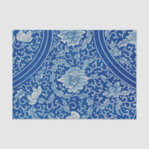 Antique classique chinois Floral Cobalt Blue Motif