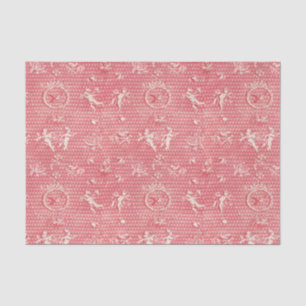 Papier Mousseline Antique rose rouge Anges et Coeurs cupides